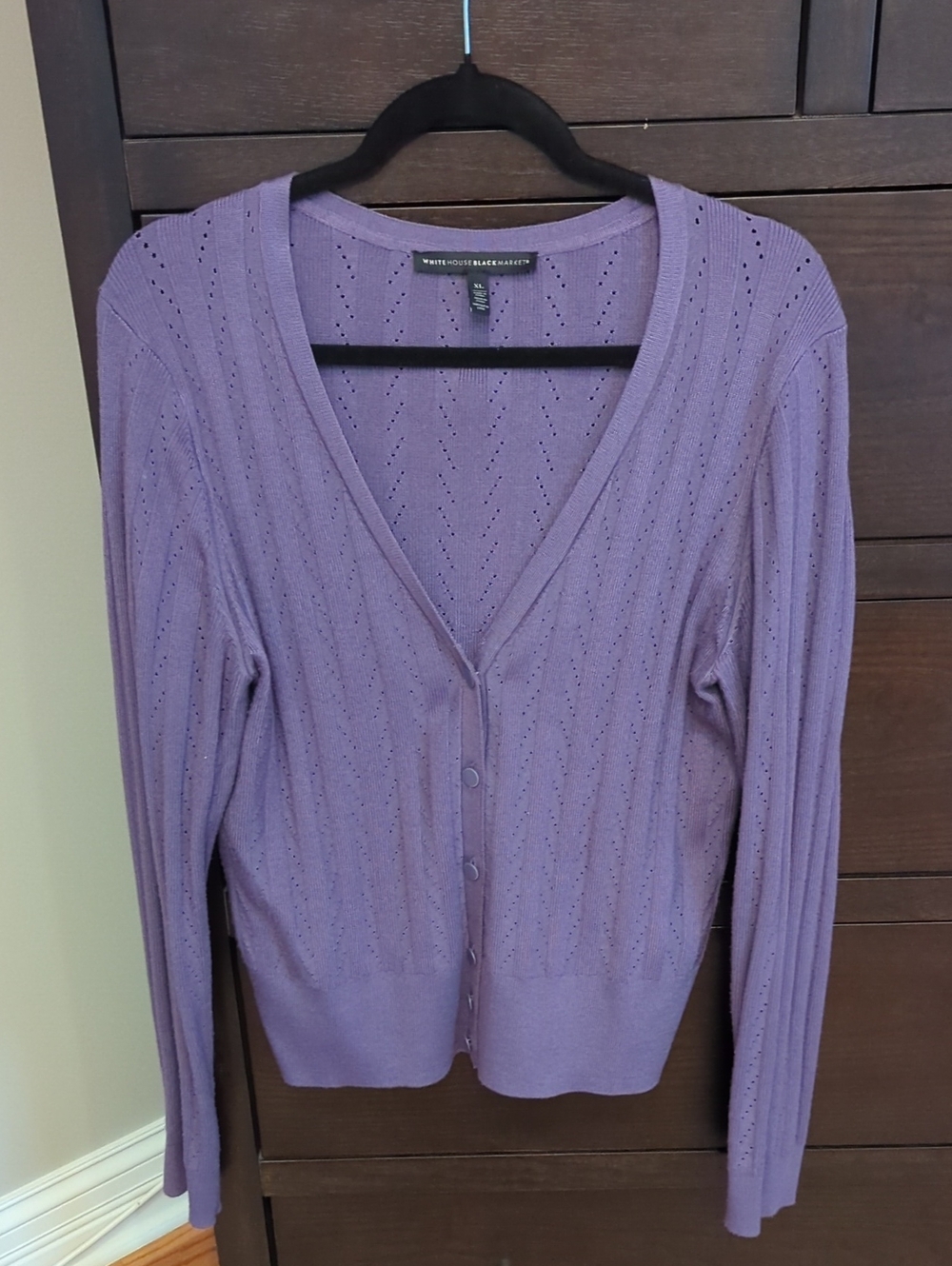White House Black Market Purple Pointelle V-Neck Cardigan